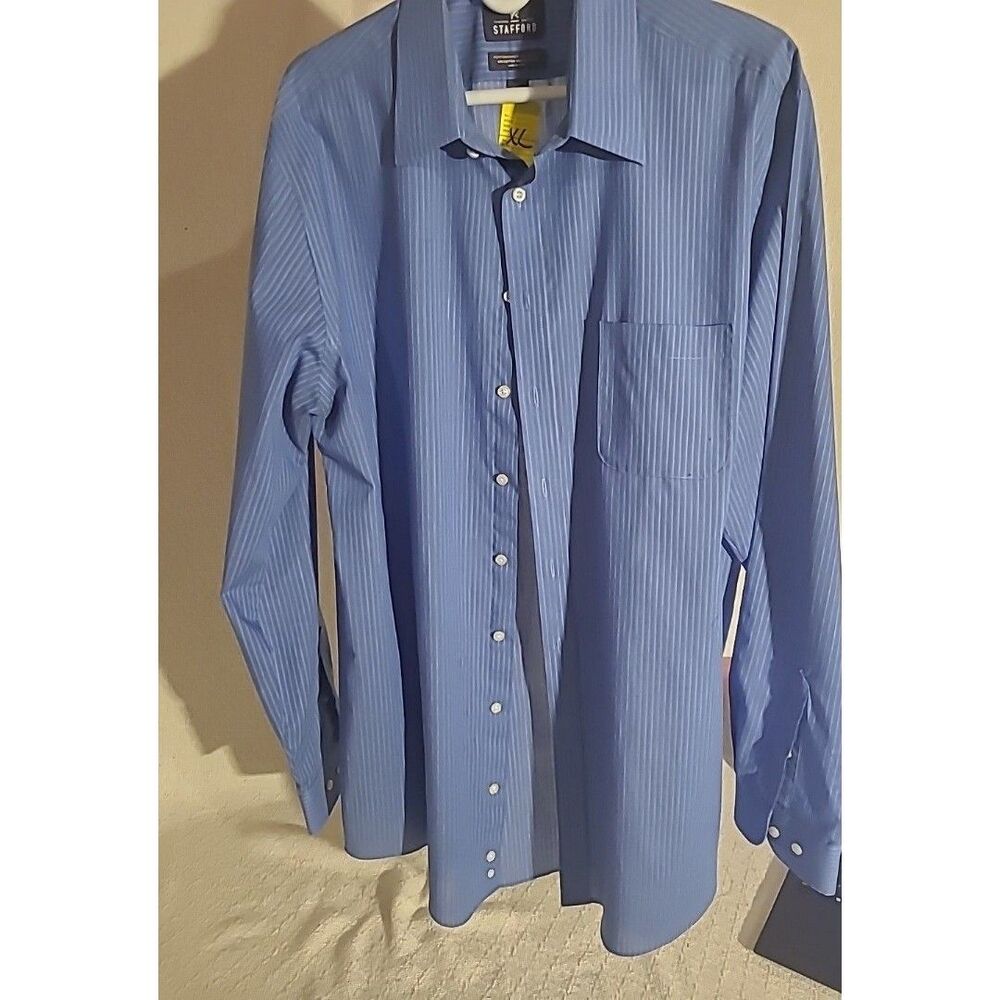 STAFFORD Classic Blue Long Sleeve Shirt Wrinkle-Free Size: XLarge (16) 32/33